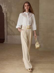 MOTF PREMIUM LINEN CONTRAST GUIPURE LACE TOP