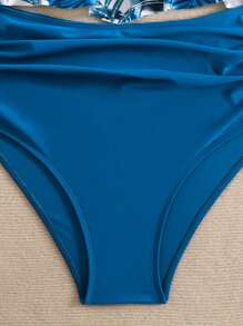 SHEIN Swim Women's Tankini Swimwear Set With Ruffled Hem, High Waisted Triangle Bottoms For Summer Beach Vacation - Blue - View 5