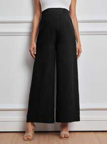 MaterniWear 孕妇休闲度假腰带阔腿蓝色裤子 - 黑色 - 查看 1