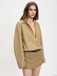 Zanirela Zanirela Fashionable 2 In 1 Long Sleeve Shirt Dress For Women Fall Cloth For Women - Khaki - View 6
