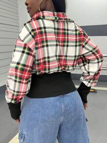 SHEIN Slayr Women's Front Zip Long Sleeve Plaid Jacket, Casual Daily Wear - Multicolor - View 2