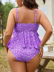 Swim Mod Set da 2 pezzi da donna taglie forti, top canotta con stampa floreale, gonna plissettata in vita alta, costume da bagno tankini modesto e valorizzante