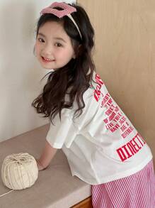 Dazy Kids Bộ đồ ngủ quần sọc in hình trái tim cho bé gái - Đỏ và trắng - Xem 6