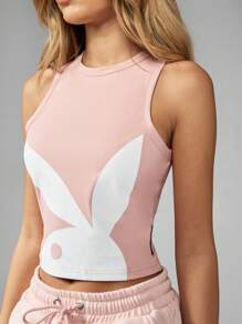 Missguided x Playboy Bunny Logo Sleeveless Crop Top Athletic Tank Workout Sports Bra Style Summer Athleisure Gym Performance Streetwear Festival Dance Activewear