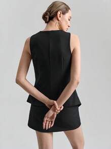 Ontre Women's Elegant Vest & Mini Skirt Suit Set, Minimalist Urban Style, Suitable For Daily Wear And Commute - Black - View 6