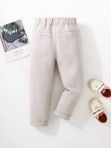 SHEIN Boys' Solid Color Elastic Waist Pocket Casual Pants - Light Grey - View 2