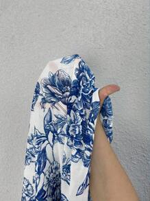 SHEIN LUNE Plus Size Women Striped Floral Ruffle Collar Shirt - Blue - View 8