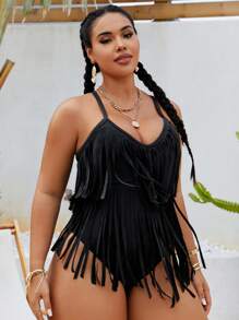 Slaydiva 大码连衣裙音乐节派对流苏 - 黑色 - 查看 5