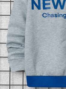 SHEIN Tween Boy Two Tone Letter Graphic 3D Ears Design Hoodie - Blue - View 5