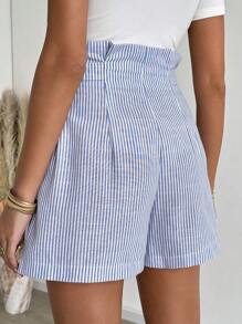EMERY ROSE Women Striped Simple Fashion Shorts, Suitable For Summer - Blue and White - View 2