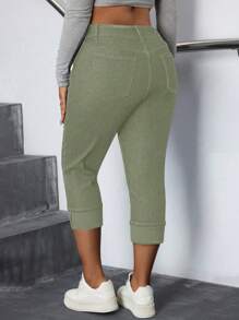 SHEIN SXY Quần Jeans Co Giãn Thời Trang Quần Thường Ngày Mùa Hè Cho Phụ Nữ Trang Phục Lễ Hội Capri Cho Phụ Nữ Gyaru Thường Ngày - xanh quân đội - Xem 2