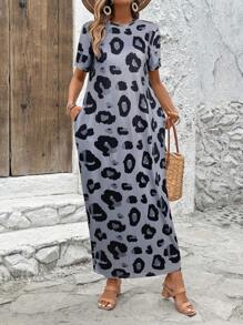 SHEIN LUNE Nuevo vestido casual largo de estampado de leopardo para primavera