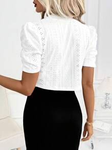 SHEIN Clasi Women Elegant White Short Sleeve Cropped Jacket Concert Women Boho Women White Crop Top Summer For Women Easter White Top Vacation Women Beach Jacket For Woman In Fall/Winter - White - View 3