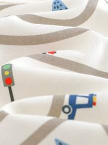 Cozy Pixies Baby Boy Snug Fit Pajamas 2 Pieces Set - Cartoon Car Print Soft Knitted Crew Neck Long Sleeve Top And Elastic Waist Long Pants