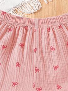 SHEIN Vintaside Kids Set de 2 piezas top con tirantes y manga corta junto con shorts para niñas pequeñas - Rosa vieja - Ver 6