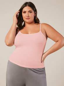 SHEIN BASICS 大码女式夏季纯色修身吊带背心 - 粉色 - 查看 5