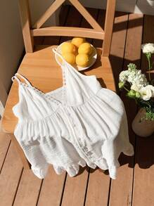 Comfortcana Women's Summer Casual Solid V-Neck Ruffle Hem Cami Top - White - View 3