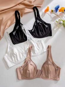 SHEIN 3pcs Pack Plus Size Comfortable Underwire Thin-Cushioned Bra, Lift