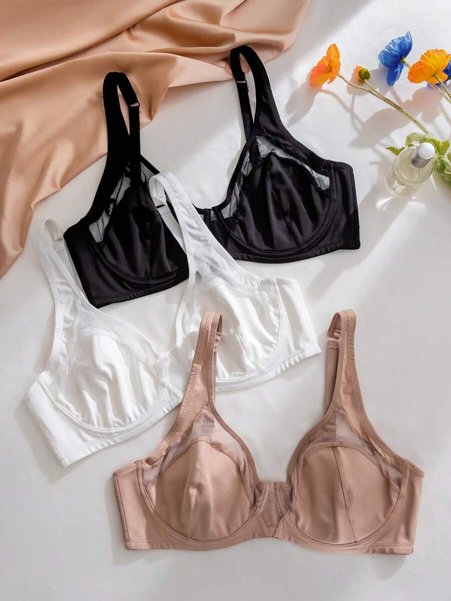 SHEIN 3pcs Pack Plus Size Comfortable Underwire Thin-Cushioned Bra, Lift