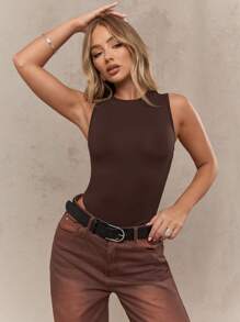 MISSGUIDED Không tay Bodysuit cổ cao Thể thao Khiêu vũ Cơ bản Leotard Xe tăng Phong cách hàng đầu Hình thức Phù hợp với Tập luyện Co giãn Đào tạo Hiệu suất Mặc Mùa thu Đông Xếp lớp Thiết yếu - màu nâu - Xem 4