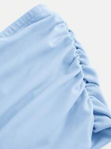 SHEIN Girlism Teen Girl Blue Color, Elegant Retro,Back To School/Party Outfits,Birthday Outfits,Prom Dress, Knitted One-Shoulder Pleated Long Dress - Baby Blue - View 3