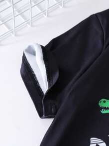 SHEIN 2pcs Young Boy Comfortable Sleepwear Set, Cartoon Letter Print, Cute/Retro/Playful Basic Casual, Wearable For Any Occasion, Spring/Summer Home Short Sleeve T-Shirt And Pants, Sleepwear Set, Top And Bottoms, Feels Like Skin/Buttery Soft/Ultra-Soft/Comfortwear/Silky - Black - View 4