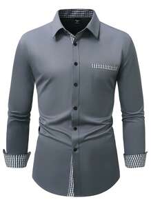 Manfinity Homme Camisa Casual/Escritório de Homem Listrada de Peito Único