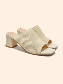 CUCCOO BASICS Summer Fashion Simple Solid Color High Heel Sandals - Beige - View 2