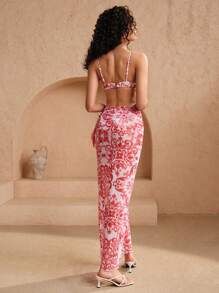 Swim Oasis Conjunto de bikini sexy estampado barroco con pareo y falda para mujer, ideal para el verano y la playa