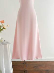 Elamini Vrouwen Elegante Roze Sexy Spaghettiband Taille Definiërende Midi-jurk