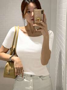 DAZY 女士圆领修身短袖优雅 T 恤，灰色，春夏，商务休闲女士 - 白色 - 查看 7