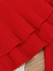 SHEIN 2pcs/Set Young Girl' Fashionable & Comfy Ruffle Strap Top And Pants Set, Suitable For Summer Vacation - Red - View 3