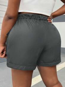 SHEIN EZwear Plus Size Black Utility Casual Versatile Shorts For Summer - Dark Grey - View 3