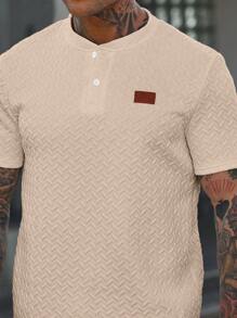 Manfinity CasualCool Men's Solid Color Applique Short Sleeve T-Shirt & Drawstring Waist Pocket Shorts 2 Pieces Set Men 2 Pieces Sets Short Sets Men Two Pieces Outfits Men's 2 Pieces Outfits Casual Sets For Men Outfits 2 Pieces
