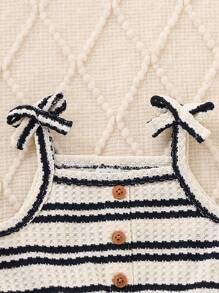 SHEIN Playful Pals Baby Girls' Casual Cute Knit Striped Soft Ruffle One-Piece Bodysuit, Suitable For Spring/Summer Outings And Everyday Wear - Apricot - View 6