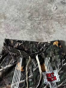 PAVTROS Men's Young Street Fashion Camouflage Pattern And Contrast Line Print Loose Drawstring Waistband Sweatpants, Double Waistband Design. Men's Wide Leg Pants, Men's Straight Pants. Suitable For Daily Wear, Going Out, Sports And Leisure, School, Party, Music Festival, Leisure. Can Be Used As A Gift For Friends, Boyfriends, - Yellow - View 3