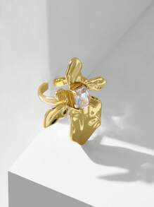 MOTF PREMIUM Anillo abierto con adorno floral de piedras strass - Dorado - Ver 4