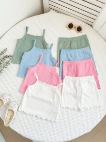 8 件套 女婴休闲纯色针织吊带背心和短裤套装