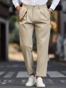 Manfinity Mode 男士条纹短袖单排扣衬衫和短裤套装适合作为送给朋友、男朋友的礼物 - 卡其色 - 查看 4