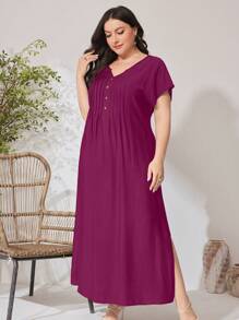 Modelyn Plus Size Simple Plain Short Sleeve Arabic Style Fashion Top, Suitable For Summer - Red Violet - View 3