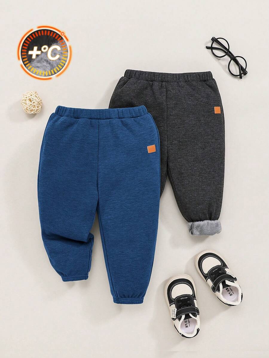 SHEIN 嬰兒男寶寶裝裝飾性編織標籤彈性口袋長褲套裝 - 彩色 - 查看 1