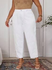 EMERY ROSE Plus Size Casual Versatile Black Straight Leg Jeans - White - View 1