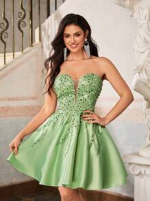 Lovelzi 女士亮片拼接露肩迷人时尚连衣裙