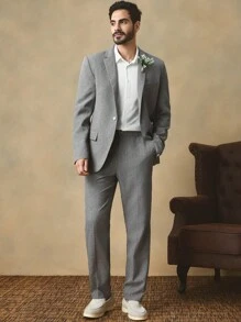 Manfinity NXTstreet 2 件套男士休闲编织花卉印花夹克和中腰裤套装 - 灰色 - 查看 6