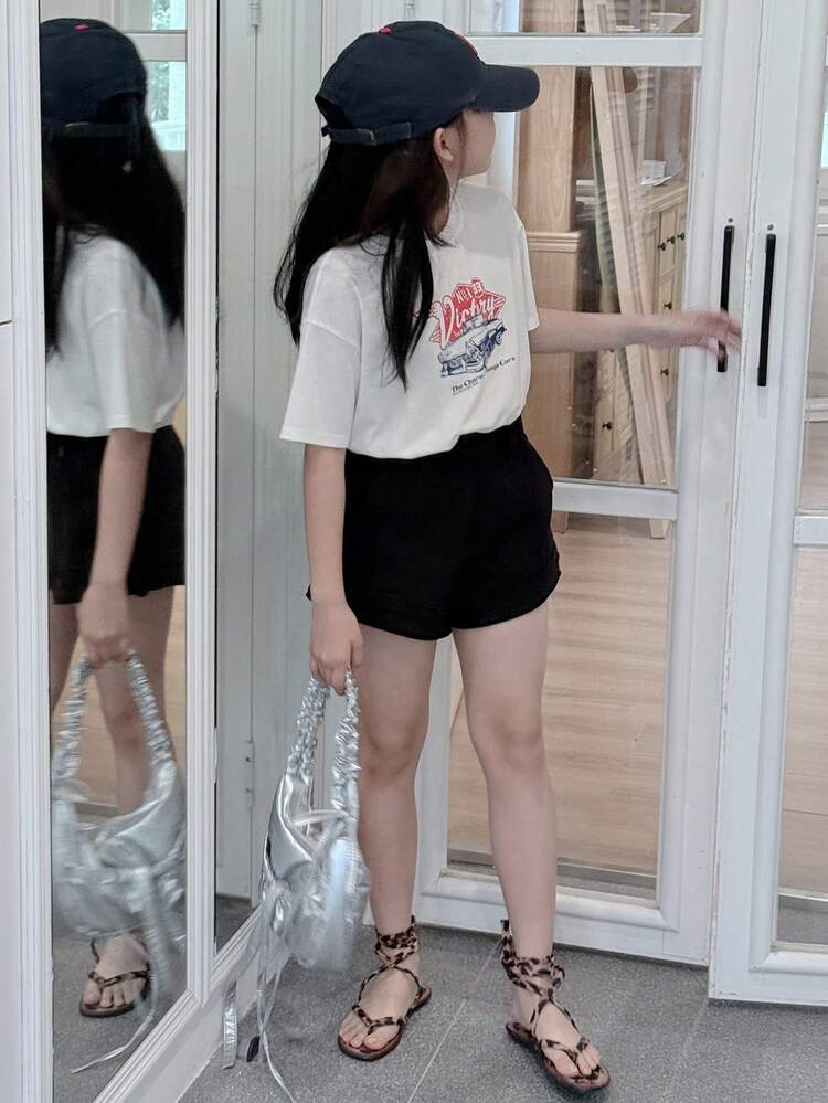 Tween Girl' Round Neck Printed Short Sleeve T-Shirt, Knit, Summer,Back To School Clothes