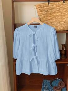 Comfortcana Plus Size Casual Blue Vacation Shirt, Spring/Summer - Baby Blue - View 4