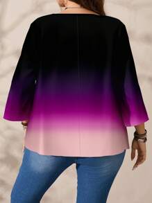 SHEIN CURVE+ 大码女式夏季休闲宽松渐变色度假衬衫