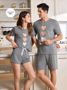 Manfinity 3 Sets Men Heart Print Pajama Suits - Light Grey - View 5