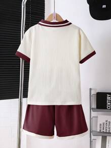 SHEIN Mirajuku 2pcs Tween Boys Sets: Short Sleeve Top And Shorts - Burgundy - View 2