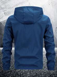 Manfinity Homme Men Light Grey Fabric Hooded Long Sleeve Outdoor Jacket For Sports And Outdoor Activities,Tech Wear Jacket, Fall - Blue - View 2